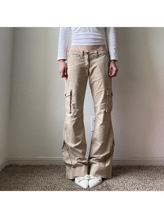 The Limited Pants - Vintage authentic rare y2k low rise bootcut flare cream khaki cargo pants